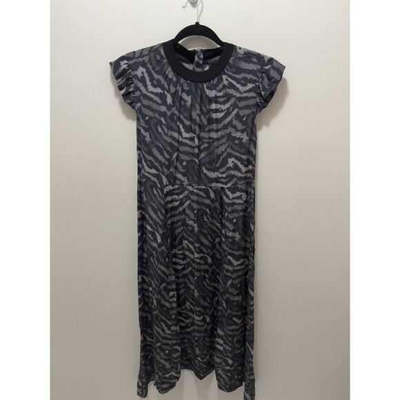 All Saints Zebra Animal Print Viscose Round Collar Midi‎ Dress Size Small - Picture 1 of 8